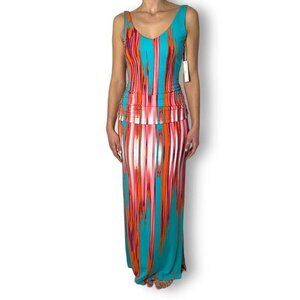 NWT Tart Maxi Dress, Side Slit, Scoop Neck, Turquoise, Coral, White Sz XS, Women